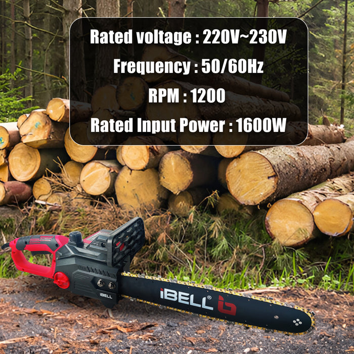 iBELL EC16-41 Electric Chain Saw, 1600W, 1200RPM, 16 Inch, Automatic Oiler - 6 Months Warranty