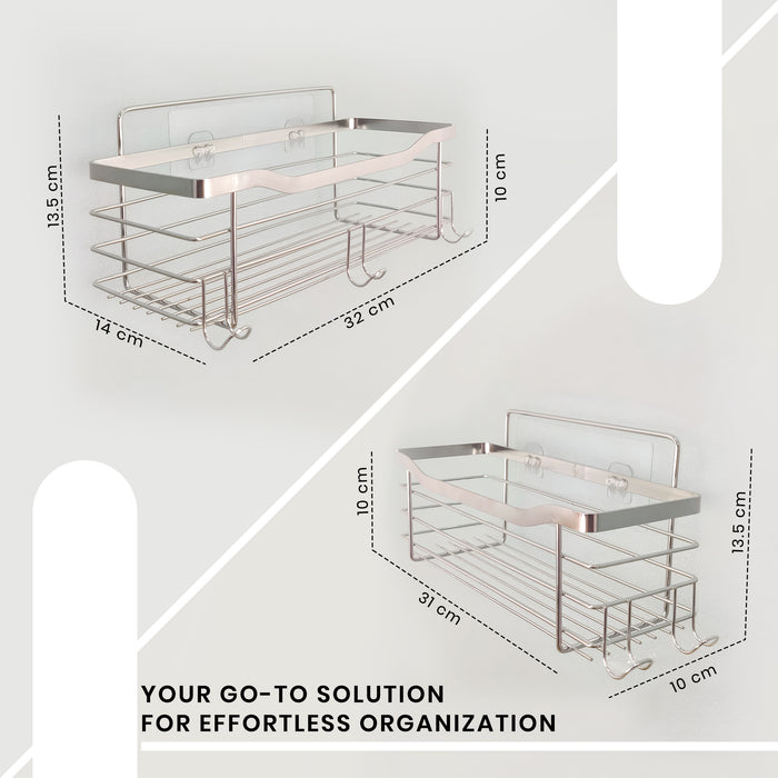 IBL FX 05 iBELL Wall-Mounted Floating Shelf, Pack of 2, Stainless Steel with Chrome Finish, Multi-Purpose Storage in Two Sizes for Kitchen, Bathroom, or Living Room