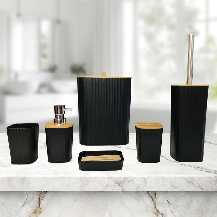 IBL 06-B6 6-Piece Square Bathroom Accessories Set – Includes Soap Dispenser, Toothbrush Holder, Soap Dish, Mouthwash Cup, Toilet Brush, and Toilet Brush Holder – Elegant Black Finish