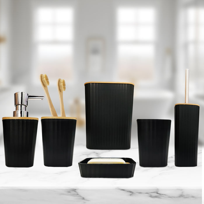 IBL 06-B6 6-Piece Square Bathroom Accessories Set – Includes Soap Dispenser, Toothbrush Holder, Soap Dish, Mouthwash Cup, Toilet Brush, and Toilet Brush Holder – Elegant Black Finish