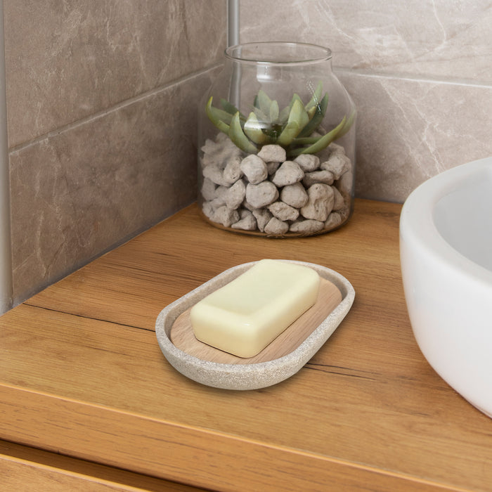 IBL 21-SD iBell Sandstone Resin Soap Case Holder, Soap Dish Organizer Self Draining Soap Saver, Shower Soap Box for Bathroom Kitchen Sink