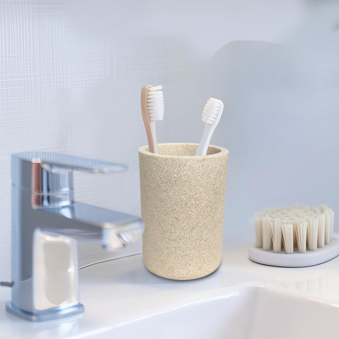 IBL 21-TB iBELL Resin Toothbrush Holder for Bathroom | Toothpaste, Makeup Brush Holder for Bathroom | Bathroom Accessories for Wash Basin | Home, Office, Bathroom Organizer | Beige