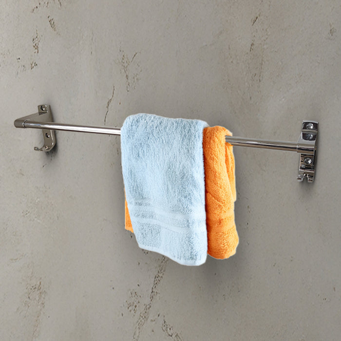 IBL 22-SH iBELL 60 cm (24-Inch) Wall Mount Stainless Steel Towel Rod with 2 Hooks for Loofah or Bathing Sponge | Anti-Rust Towel Rack for Bathroom