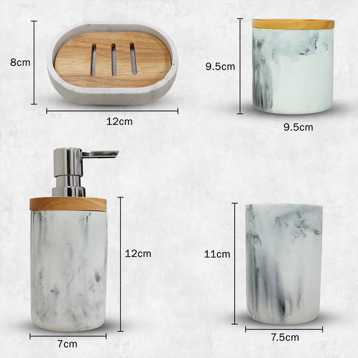 25-W3 iBELL 4-Piece Bathroom Accessories Set - Soap Dispenser, Tumbler, Toothbrush Holder, Soap Dish | Bathroom Organizer | Handwash Dispenser | Soap Case (Italian Marble Finish)