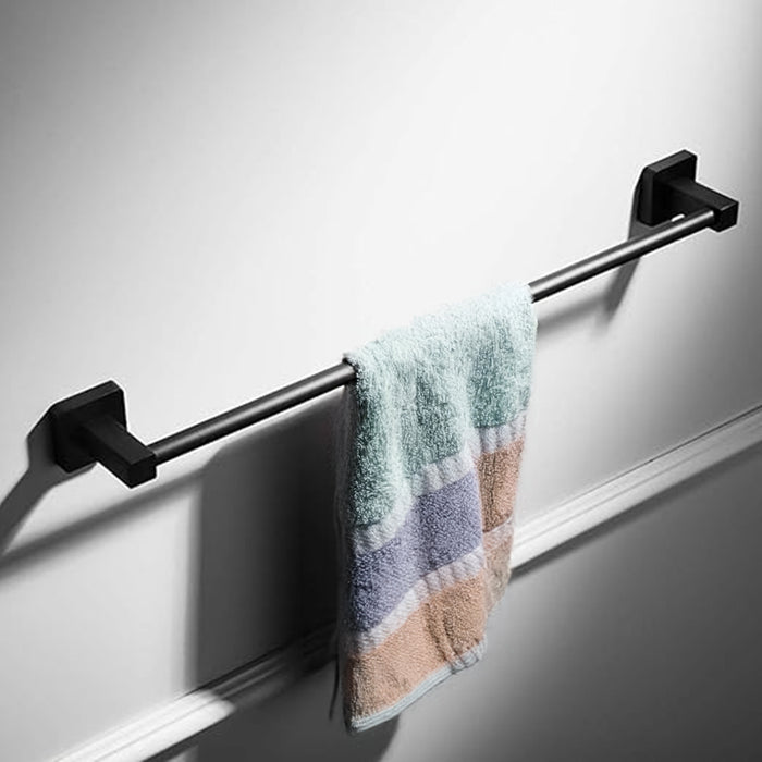 IBL 31-BH iBELL Single Towel Bar for Bathroom, Stainless Steel Wall-Mounted Towel Holder with Screws – Matte Black, 62 cm, Hotel Style