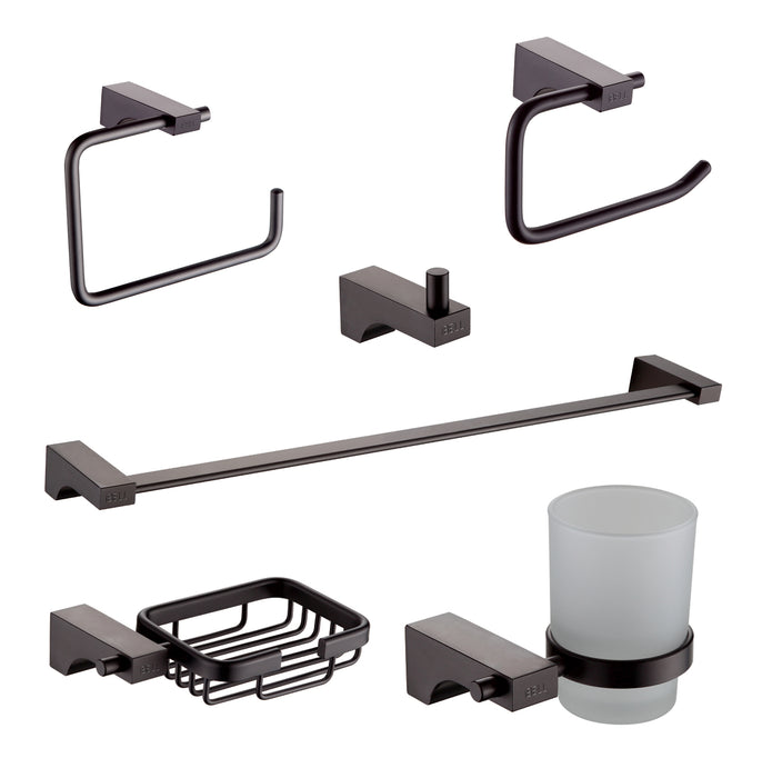 IBL 45-AL iBell Grey Aluminum Bathroom Accessories Set of 6-Pcs/Bathroom Hardware Set (Towel Bar/Soap Holder/Toothbrush Holder with Tumbler/Toilet Paper Holder/Hook/Towel Ring), Grey Finish