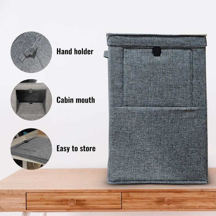 IBL 81-GB iBell Non Woven Rectangular Foldable Large Laundry Bag/Basket With Lid & Handle, Freestanding Cloth/Toy Storage Organizer for Bedroom, Dorm (38x38x35cm, Grey, Set of 1)