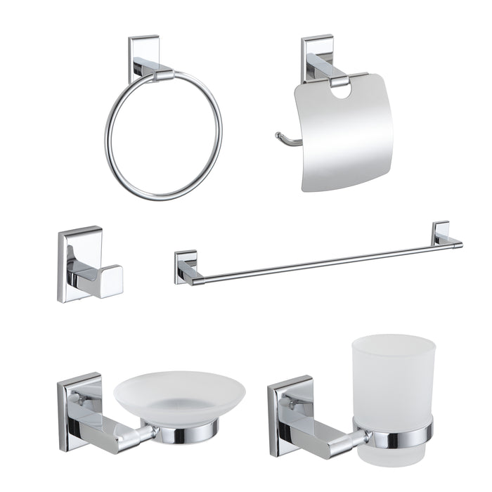 IBL 94 ZS iBELL Stainless Steel Bathroom Accessories Set of 6-Pcs | Bathroom Hardware Set (Towel Bar, Soap Holder, Toothbrush Holder with Tumbler, Toilet Paper Holder, Hook, Towel Ring) - Chrome Finish