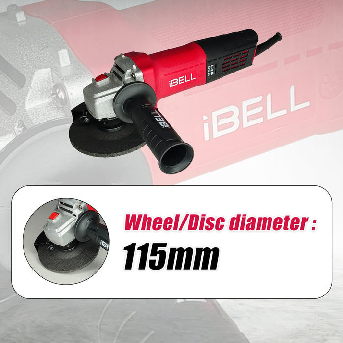 iBELL Angle Grinder AG15-70, 850W Heavy Duty, Copper Armature, Disc Dia 115mm, 11000 RPM with Grinding Wheel and Guard.