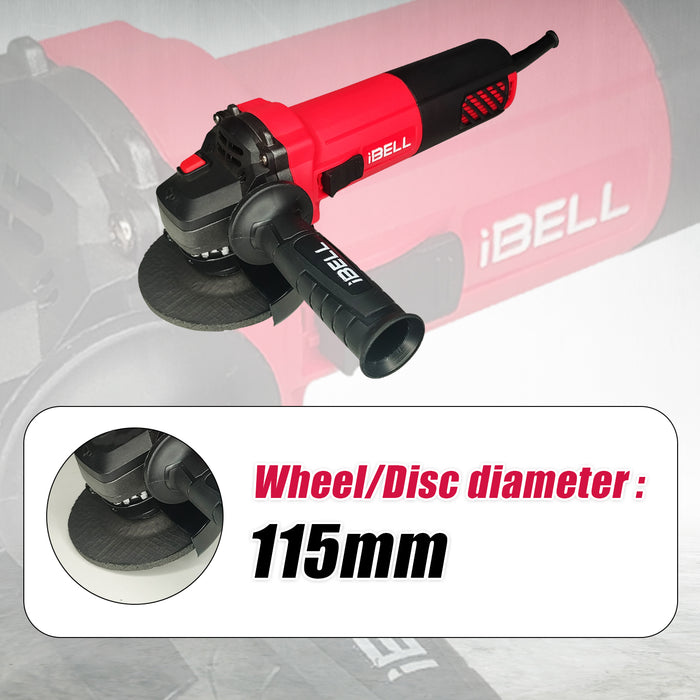 iBELL Angle Grinder AG15-85, 1100W Heavy Duty, Copper Armature, Disc Dia 115mm, 11000 RPM with Grinding Wheel and Guard.