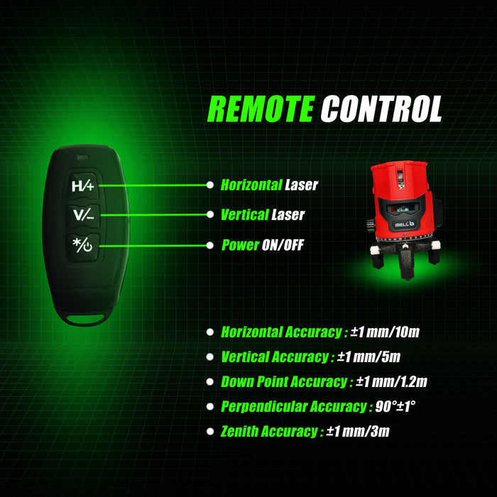 iBELL  IBL LL5-41 PROFESSIONAL LINE LASER LEVEL, 4 lines Vertical and 1 Horizontal Lines with 10m radius