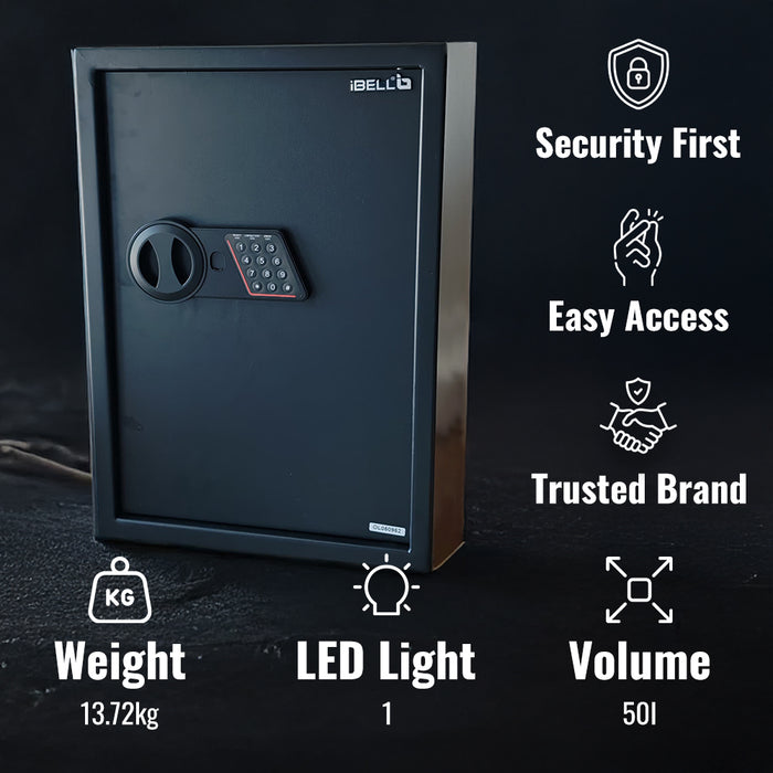 iBELL SL-50B Digital Electronic Safe Locker for Personal and Office Use | 50L Black Locker with White LED Light and Emergency Key Access