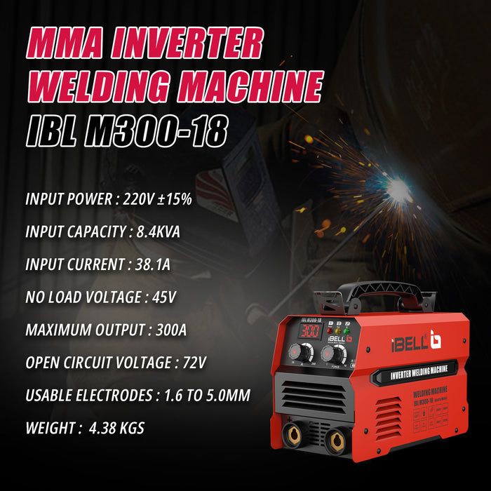 IBELL Inverter ARC Welding Machine (IGBT) M300-18, 300A with Built-in Hot Start, Anti-Stick, and Adjustable Arc Force Functions