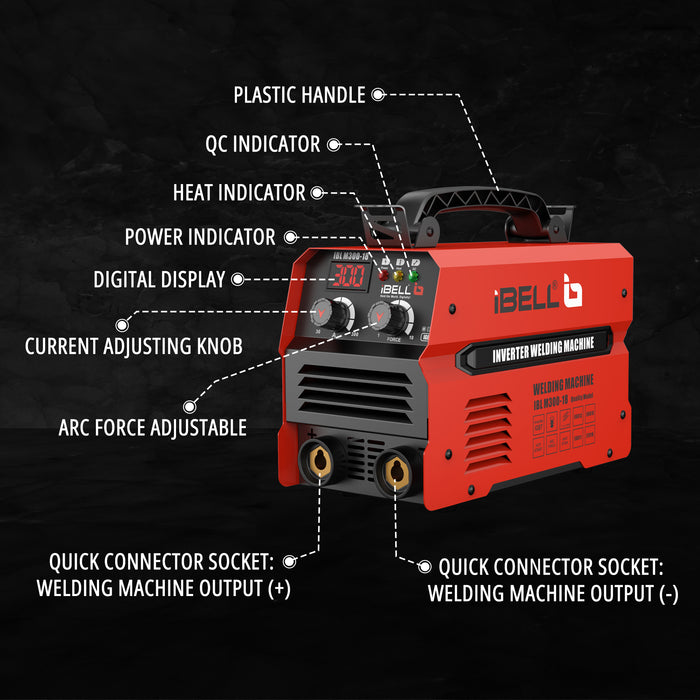 IBELL Inverter ARC Welding Machine (IGBT) M300-18, 300A with Built-in Hot Start, Anti-Stick, and Adjustable Arc Force Functions