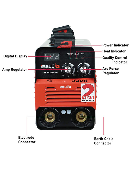 iBELLM220-76 Inverter ARC Welding Machine (IGBT) 220A with Hot Start, Anti-Stick Functions, Arc Force Control - 2 Year Warranty