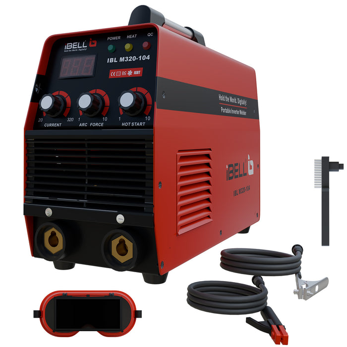 iBELL M320-104 Inverter ARC Welding Machine (IGBT), 320A with Adjustable Hot Start, Anti-Stick Functions, Arc Force Control, VRD, and Thermal Protection – 2 Year Warranty