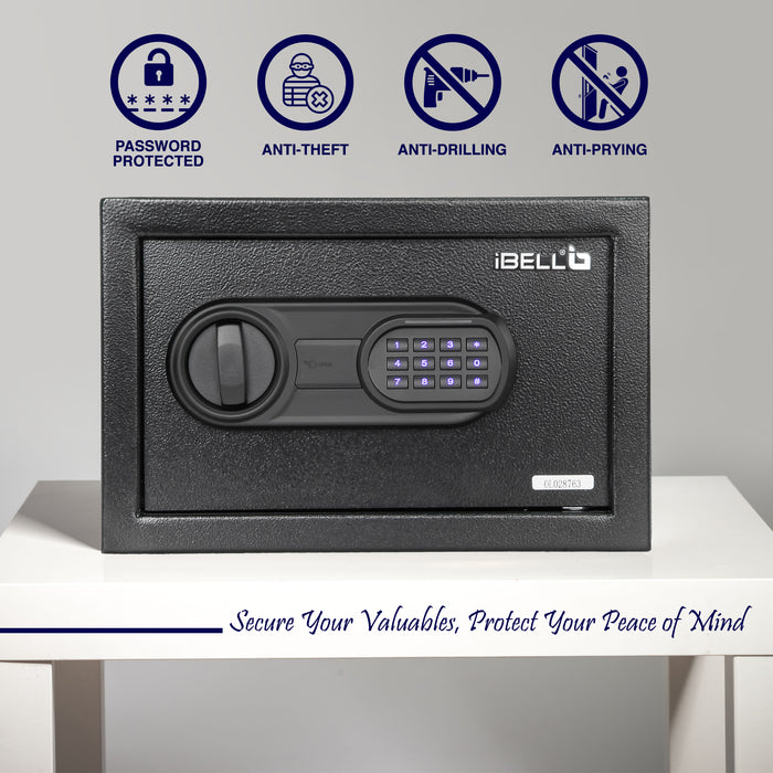 iBELL SL-23S Digital Electronic Safe Locker for Personal and Office Use | 23L Black Locker with Blue LED Light and Emergency Key Access