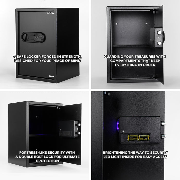 iBELL SL-50S Digital Electronic Safe Locker for Personal and Office Use | 50L Black Locker with Blue LED Light and Emergency Key Access