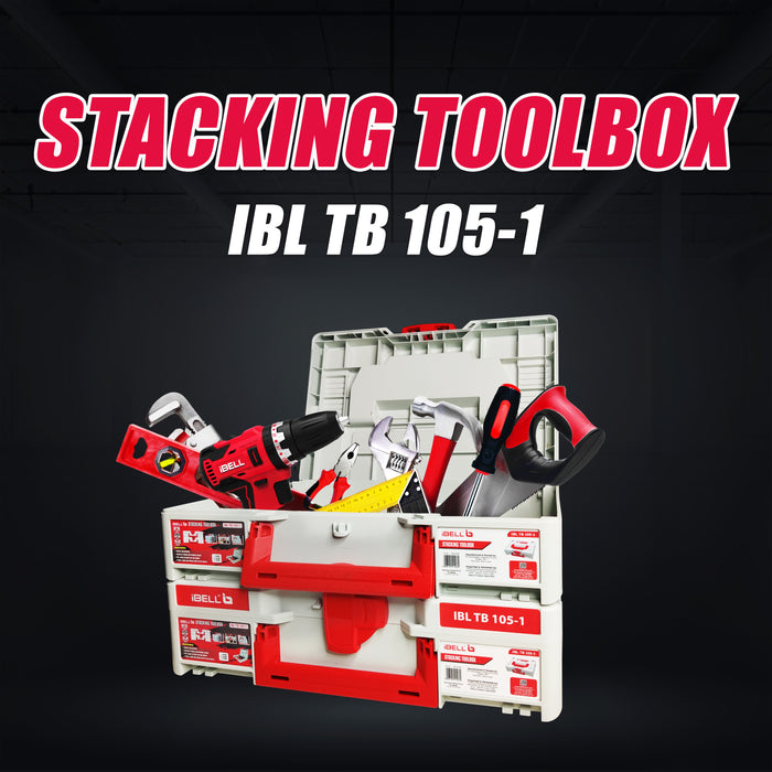 iBELL TB105-1 Stacking Multifunctional Tool Storage Box, PC+ABS plastic & 40 kg load capacity (when stacked) - 39x30x11 cm -PACK OF 2