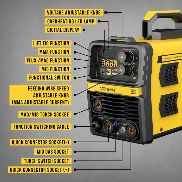 iBELL VORMIR VR M200-22 Inverter MMA/MIG/MAG/TIG LIFT Welding Machine (Home/DIY) 200A with Hot Start, Anti-Stick Functions