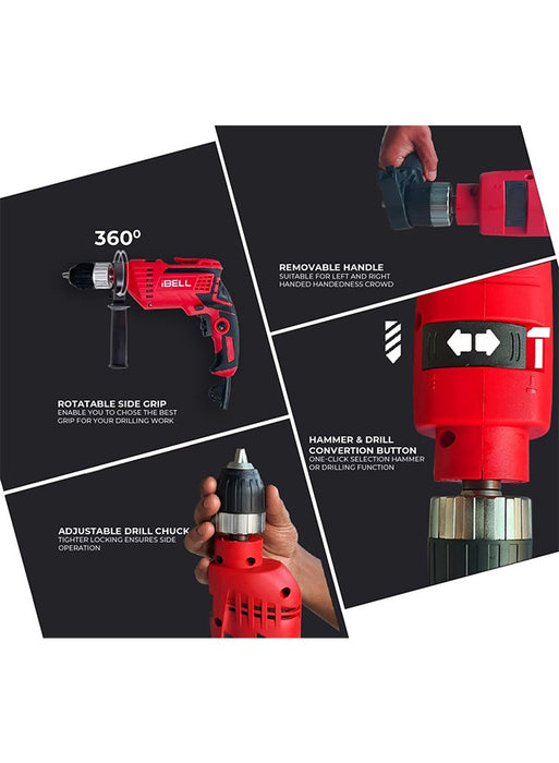 iBELL Impact Drill ID 13-80  13MM, 650W, 2800RPM with Auto Chuck in BMC Box and 17 Accessories