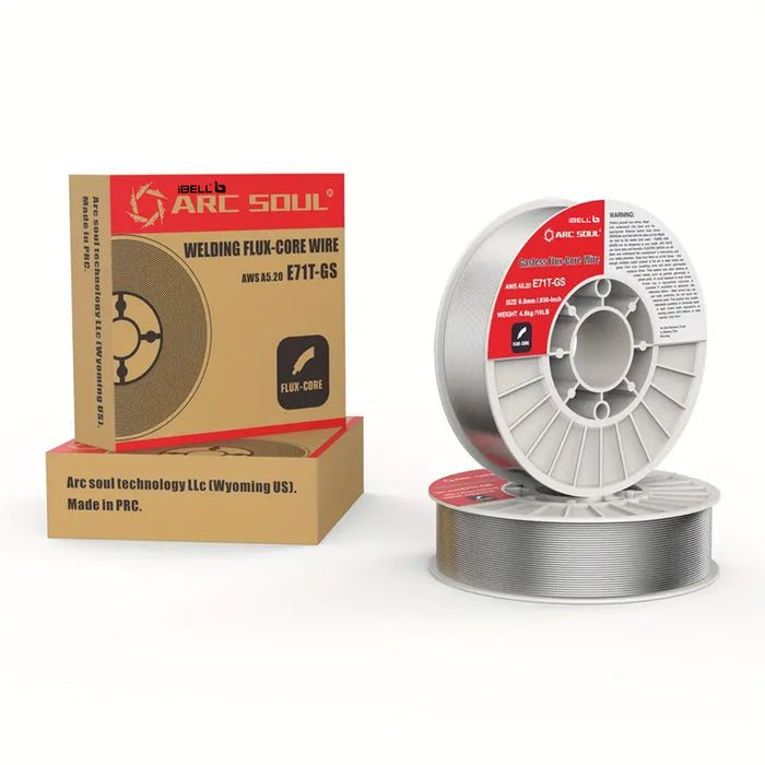 IBELL ARC SOUL4.9 KG.76.2cm-(0.8 Mm) Mild Steel Mag Flux Core Welding Wire, E71T-GS On 4.9 KG Spool, Professional Mild Steel MAG Gasless Wire With Low Splatter And For All Position Gasless Welding, Suitable for IBELL M250 Pro / M220-81 Welding Machines