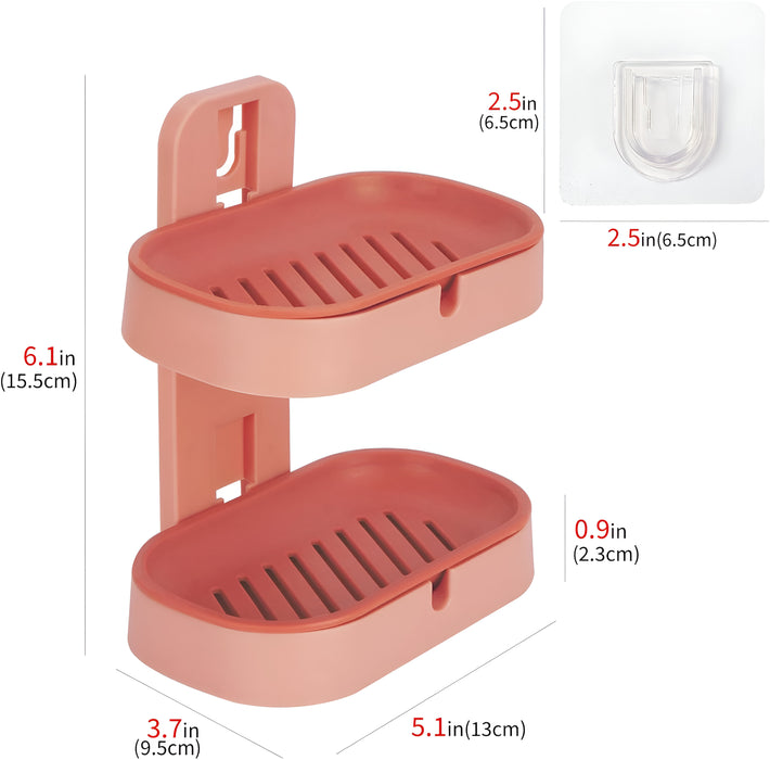 IBL SS-04 iBELL Plastic Wall Mounted Double Layer Soap Dish with Drain Tray, Adhesive No-Drill Soap Holder for Bathroom & Kitchen