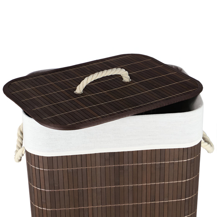 IBL 50-CS iBELL Foldable Square Bamboo Laundry Basket with Lid | Sustainable & Eco-Friendly | Travel Essential | Solid Laundry Basket | Easy to Carry (1 Pc, Grey Finish)