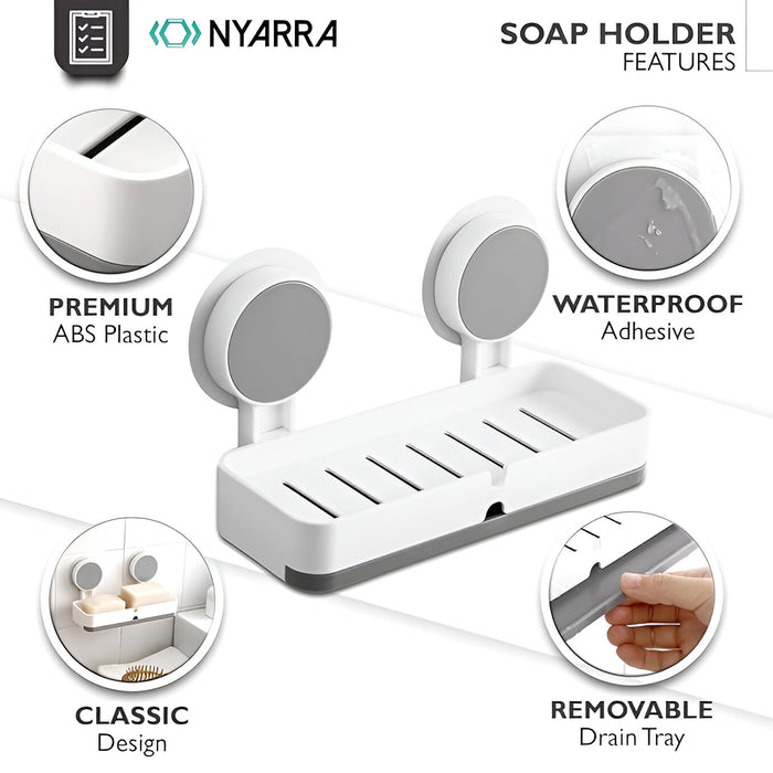 IBL 03-SS iBELL Non-Perforated Soap Dish | Hollowed-Out Soap Holder with Removable Drain Plate | Keeps Soap Dry | White | Adhesive Included