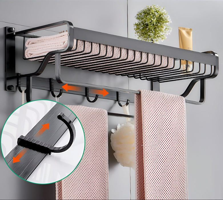 IBL 32-GS iBELL 56 cm (22-Inch)Towel Rack with Hooks | Towel Rod | Towel Hanger | Bathroom Organizer | Bathroom Accessories - Grey