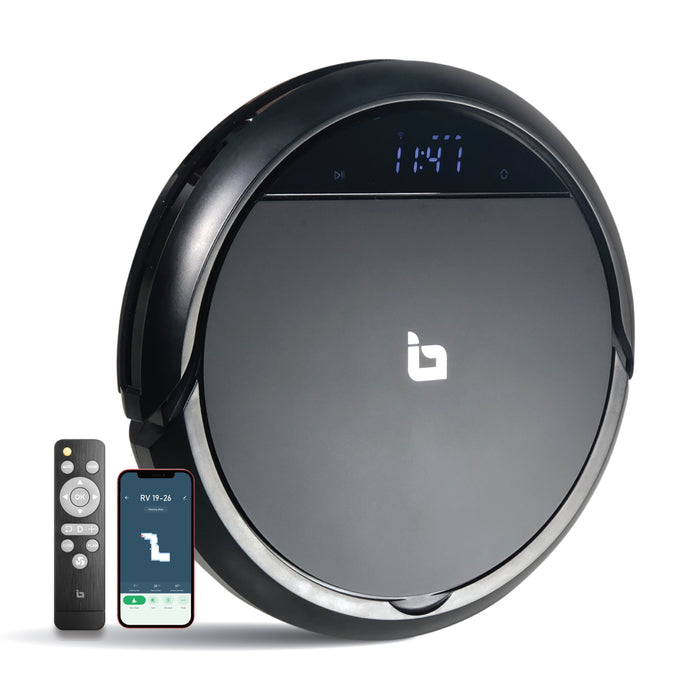 (Refurbished) iBELL Robotic Vacuum Cleaner RV19-26  with Self-Charging, 360° Smart Sensor Protection, Vacuum for Home & Commercial use, Multiple Cleaning Modes, Wet moping, Control by Alexa, Google Home, Remote & Dedicated App - 1 Year Warranty